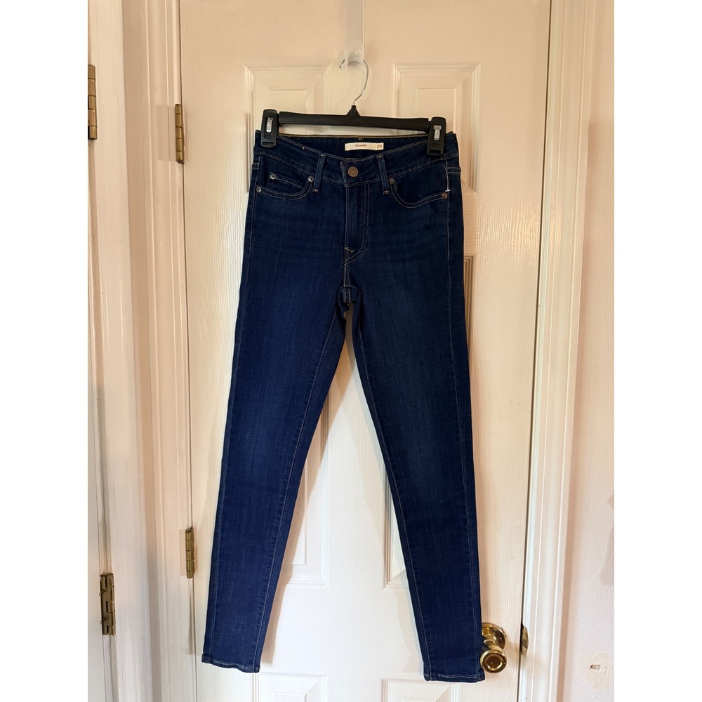 Levis 711 Skinny Jeans Womens Dark Wash Mid Rise Stretch Denim Blue 25